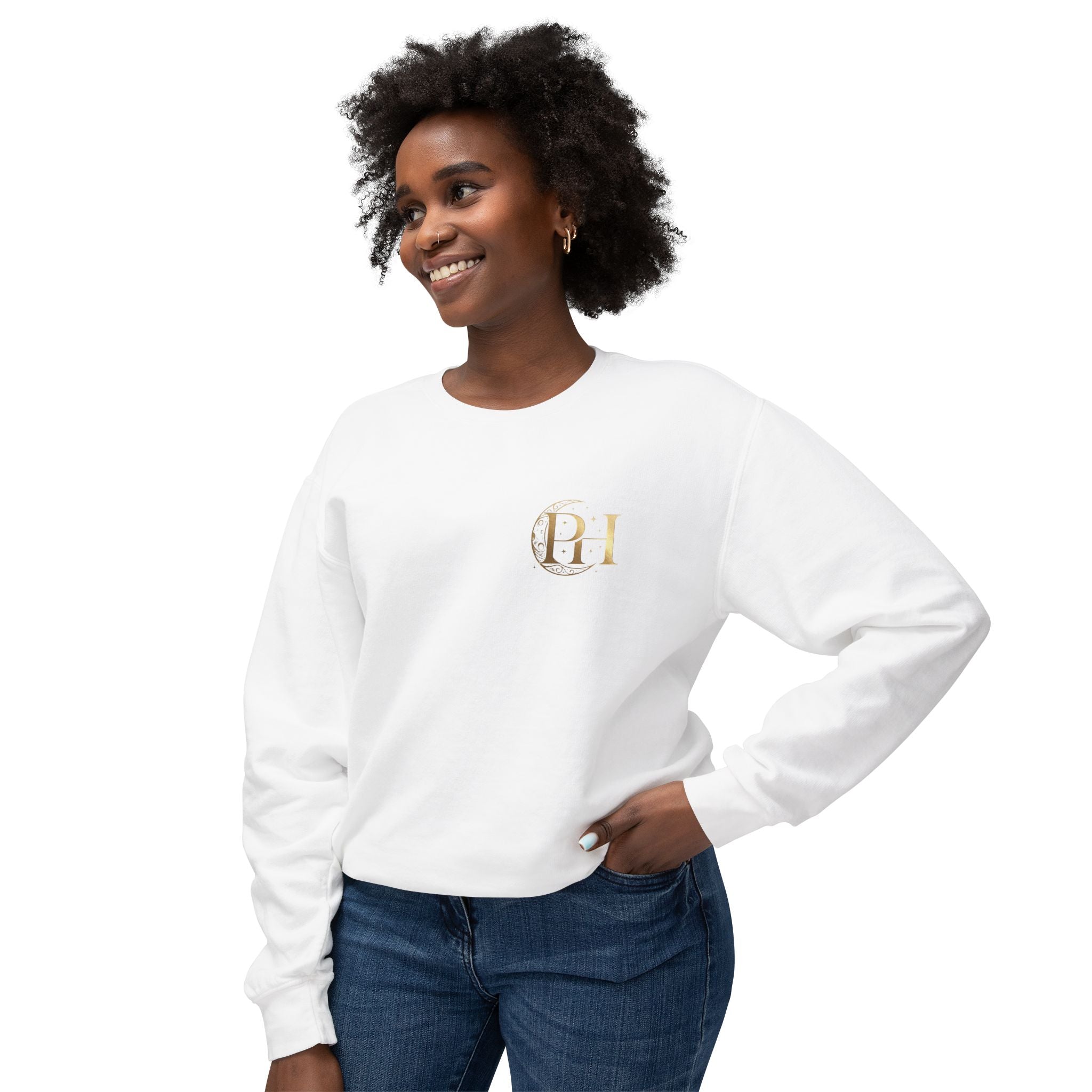 Moon Phase Crewneck Sweatshirt — Minimal Gold Lunar Design