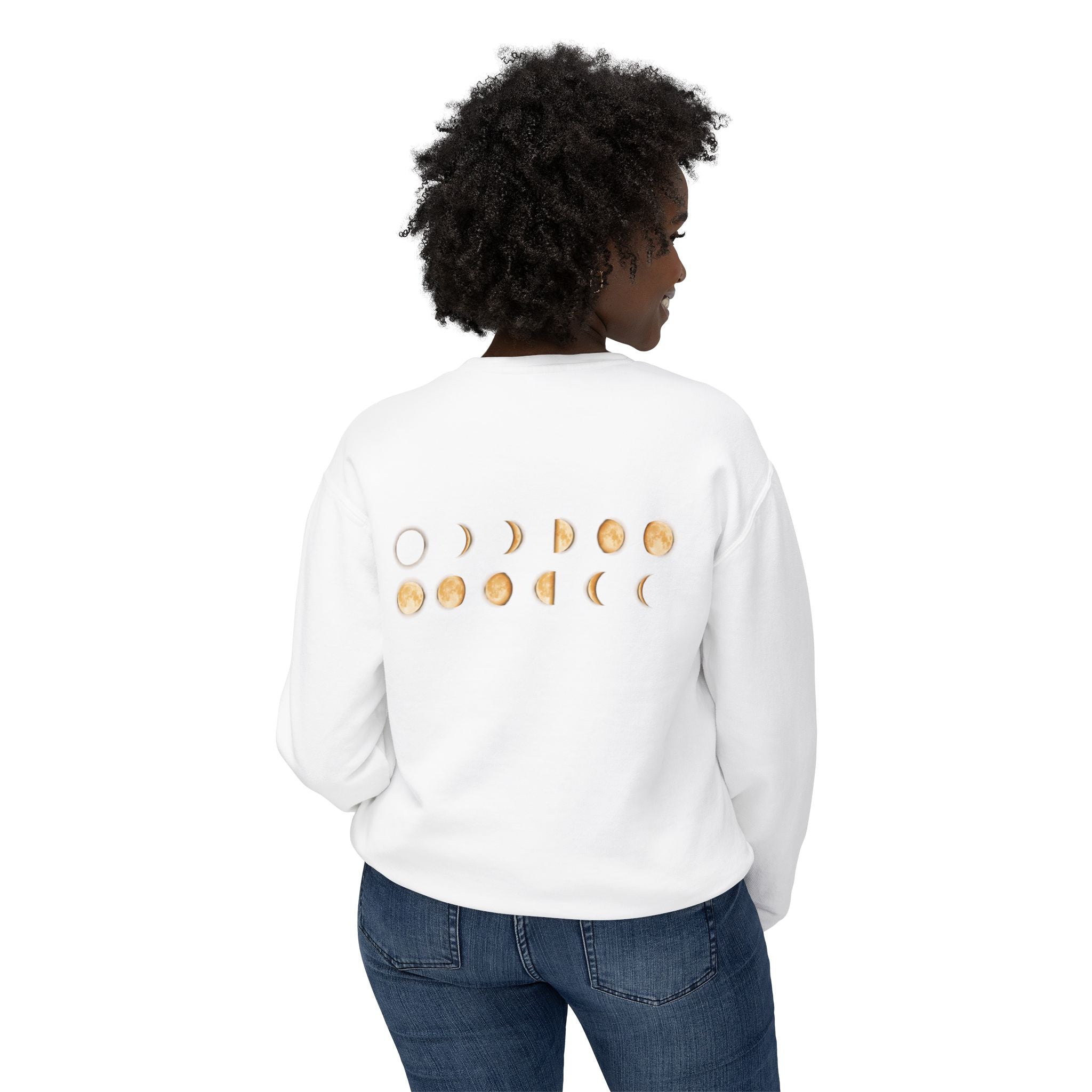 Moon Phase Crewneck Sweatshirt — Minimal Gold Lunar Design